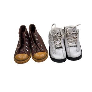 Lot/Bundle Brown Leather Convers & White Air Jordans Toddler Boy Shoes Size 6